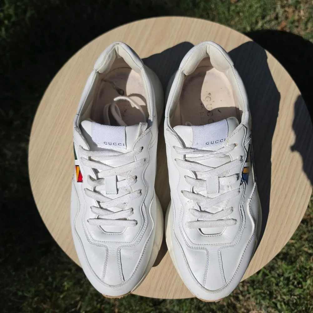 Gucci Rhyton Worldwide White Leather Men's Sneakers Logo Print, men's 9